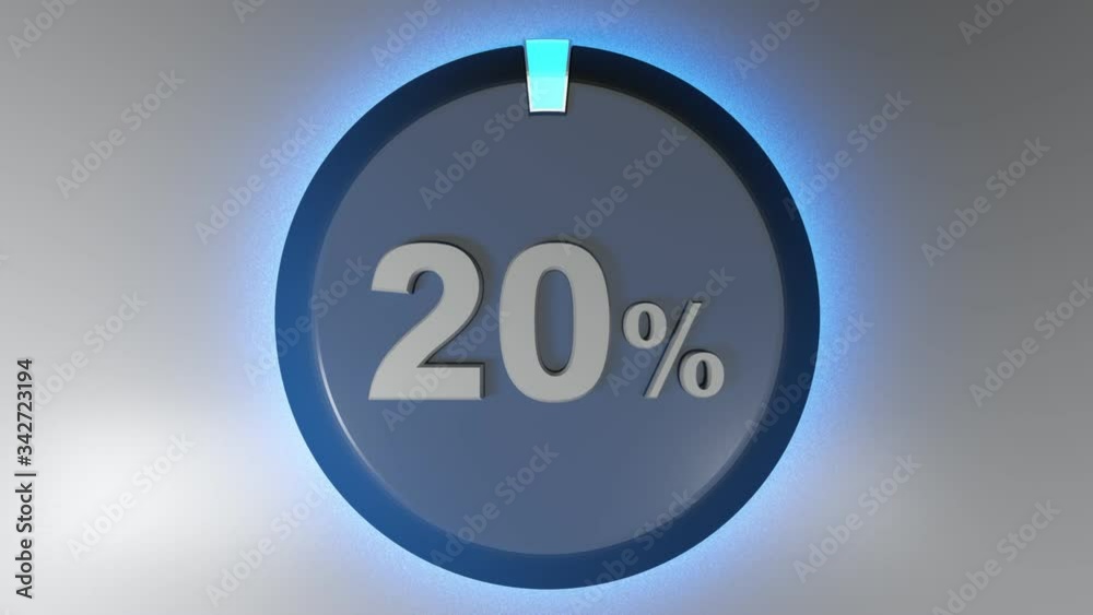 Poster a blue circle sign with the write 20% and a rotating cursor - 3d rendering video clip
