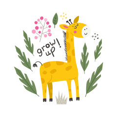 Fototapeta premium Vector poster with cute Giraffe.