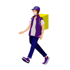 Fototapeta na wymiar Food delivery. Express courier delivery. Delivery scooter guy. Vector illustration on the theme of delivery. Stock illustration in a cardboard style