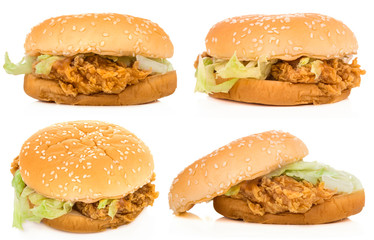 Set Tuna hamburger on a white background