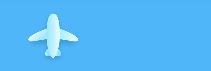Aeroplano su sfondo blu. Viaggiare dopo il coronavirus. Banner
