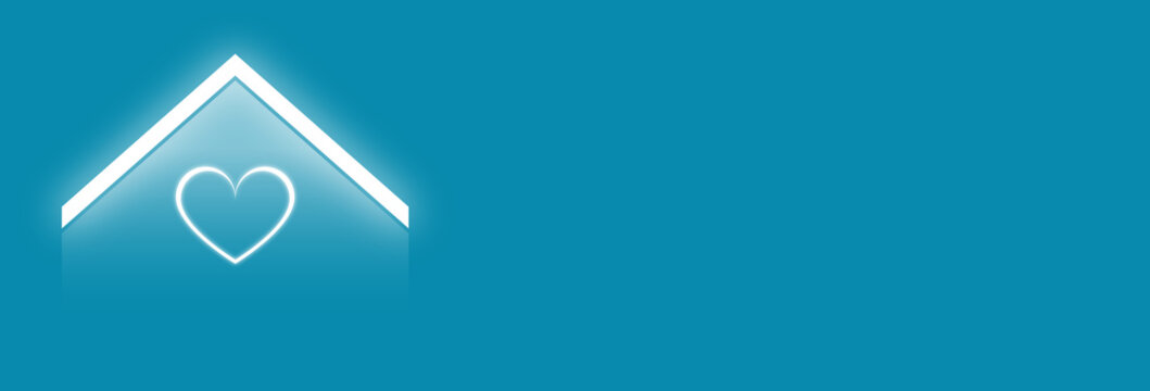 Simbolo della casa con cuore. Stai a casa. Banner. 