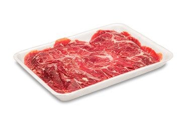 fresh beef product package isolated on white background with clipping path
