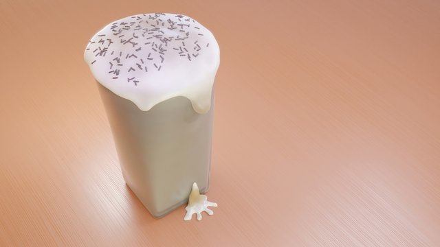 Stylized 3D latte with foam and chocolate springles