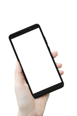 Hand holding smart phone with blank screen