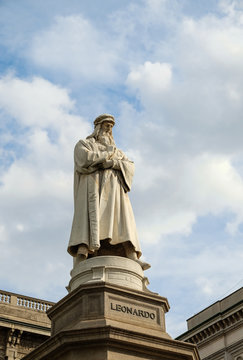 Da Vinci stone monument in Milan, Italy