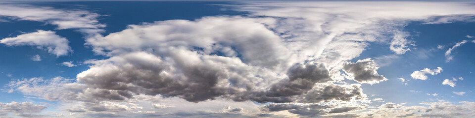 Seamless hdri panorama 360 degrees angle view blue sky with beautiful evening fluffy cumulus clouds...