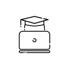 Student with laptop icon line in black simple design on an isolated background. EPS 10 vector