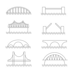 Set of simple bridges icon lineart white and black