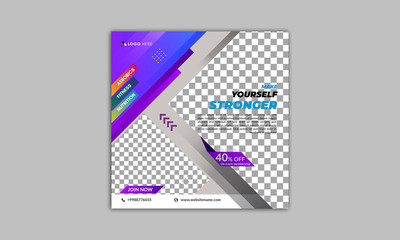 Gym and fitness square banner template for social media post, web banner and flyer
