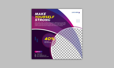 Gym and fitness square banner template for social media post, web banner and flyer