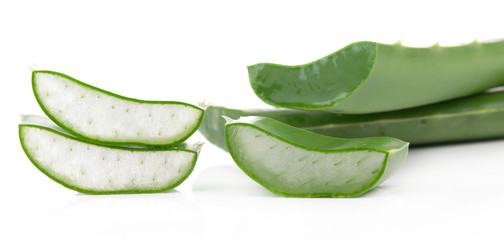 Aloe sliced, fresh broccoli healthy fresh vegetable from nature isolated on a white background.