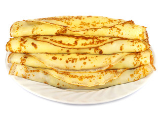 Plate of pancakes isolated on white