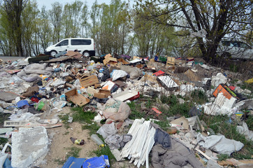 Spring landscape.Ecology of Ukraine. Nature near Ukrainian capital. Environmental contamination. Illegal junk dump.  Kiev,Ukraine