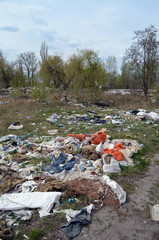 Spring landscape.Ecology of Ukraine. Nature near Ukrainian capital. Environmental contamination. Illegal junk dump.  Kiev,Ukraine