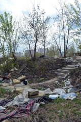 Spring landscape.Ecology of Ukraine. Nature near Ukrainian capital. Environmental contamination. Illegal junk dump.  Kiev,Ukraine