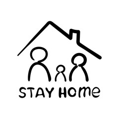 Family sitting home. Stay home during the coronavirus epidemic. Vector illustration. Outline icon
