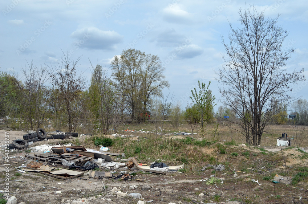 Wall mural spring landscape.ecology of ukraine. nature near ukrainian capital. environmental contamination. ill