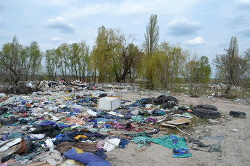 Spring landscape.Ecology of Ukraine. Nature near Ukrainian capital. Environmental contamination. Illegal junk dump.  Kiev,Ukraine