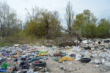 Spring landscape.Ecology of Ukraine. Nature near Ukrainian capital. Environmental contamination. Illegal junk dump.  Kiev,Ukraine