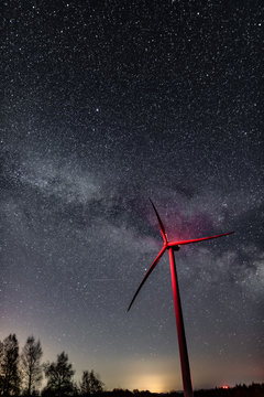 Droga Mleczna, Milky Way , Gwiazdy, Farma Wiatrowa nocą, noc, gwieździsta noc, n&oacute;w,