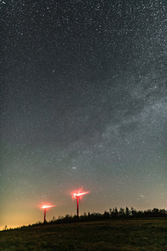Droga Mleczna, Milky Way , Gwiazdy, Farma Wiatrowa nocą, noc, gwieździsta noc, n&oacute;w,