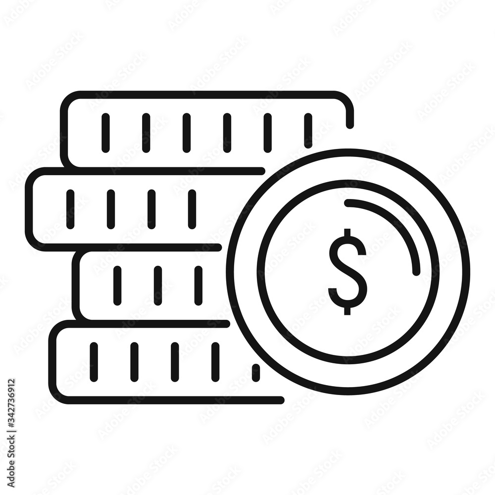 Sticker Money coin stack icon. Outline money coin stack vector icon for web design isolated on white background