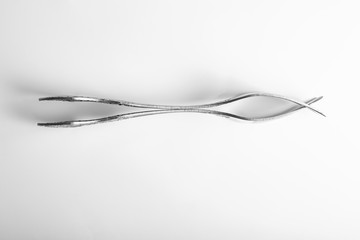 silver fork side view isolated on white background