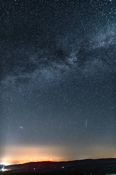 Droga Mleczna, Milky Way , Gwiazdy, Farma Wiatrowa nocą, noc, gwieździsta noc, n&oacute;w,