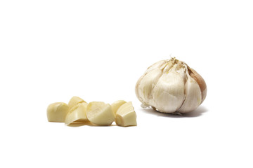 Sliced garlic isolated on white background
