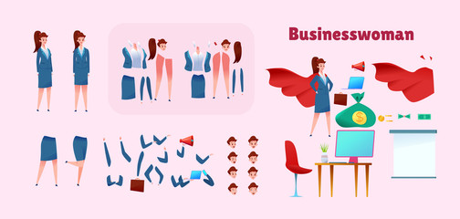 Vector business woman animation set office worker