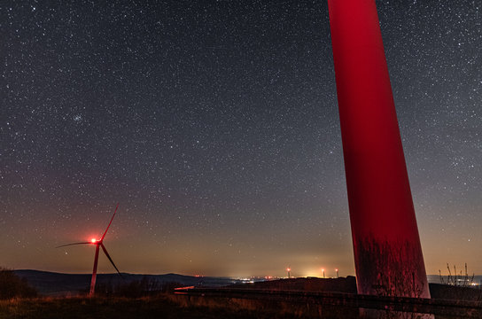 Droga Mleczna, Milky Way , Gwiazdy, Farma Wiatrowa nocą, noc, gwieździsta noc, n&oacute;w,