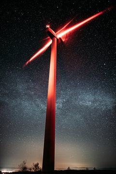 Droga Mleczna, Milky Way , Gwiazdy, Farma Wiatrowa nocą, noc, gwieździsta noc, n&oacute;w,