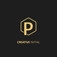 Letter P Logo with Outline Hexagon Frame. Design vector illustration template