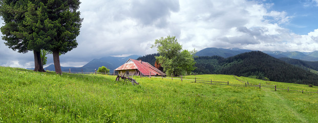 Rural countryside landscape of western Ukraine. Carpathian mountains highlands