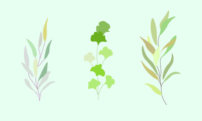 green leaves vector set nature branch stems