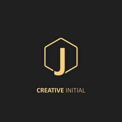 Letter J Logo with Outline Hexagon Frame. Design vector illustration template