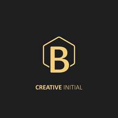 Letter B Logo with Outline Hexagon Frame. Design vector illustration template