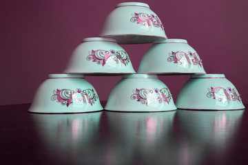 A set of dishes for tea, dishes are decorated in an unusual way.