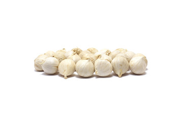 A group of solo garlics isolated on white background
