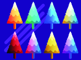 set of Christmas trees vector illustration flat style with gradient color 