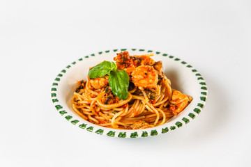 Italian dish spaghetti pasta with shrimps