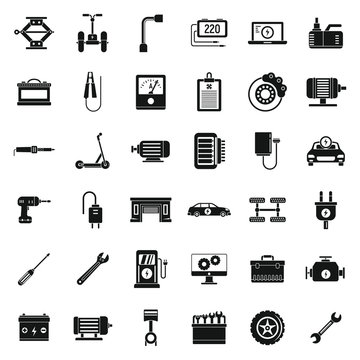 Electric vehicle repair car icons set. Simple set of electric vehicle repair car vector icons for web design on white background