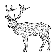 Highly detailed abstract deer illustration. Animal patterns with hand-drawn doodle waves and lines. Vector illustration in bright colors
