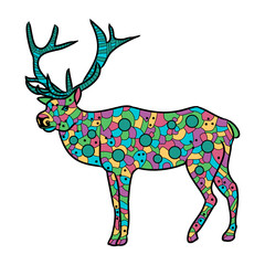 Highly detailed abstract deer illustration. Animal patterns with hand-drawn doodle waves and lines. Vector illustration in bright colors
