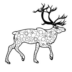 Highly detailed abstract deer illustration. Animal patterns with hand-drawn doodle waves and lines. Vector illustration in bright colors
