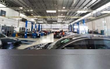 table with blur background garage for car service