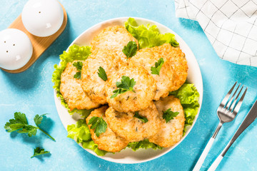 Chicken cutlet in the plate.