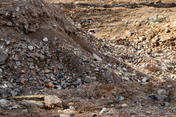 Construction waste pile on construction site