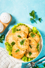Chicken cutlet in the plate.